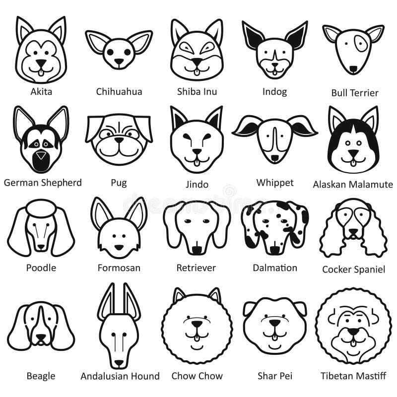 Collection of Dog Faces. Vector Illustration Decorative Design Stock
