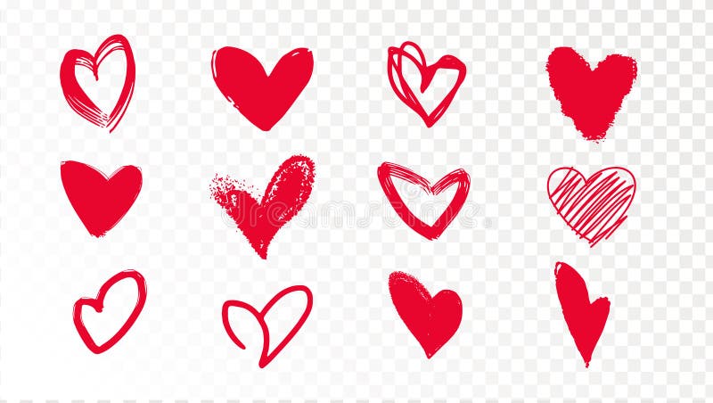 Collection of Doodle Red Hearts on a Transparent Background. Stock  Illustration - Illustration of love, emblem: 92234279