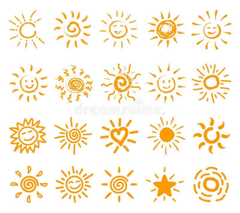 Collection of drawn sun icons, set 4 - vector