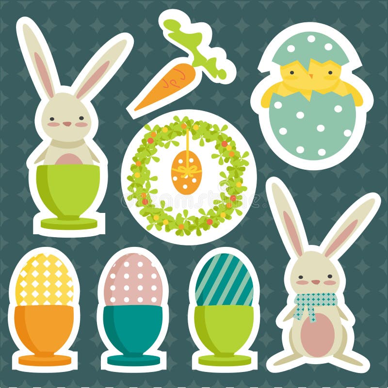 Cute Easter Stickers Isolated Stock Vector Illustration of happy
