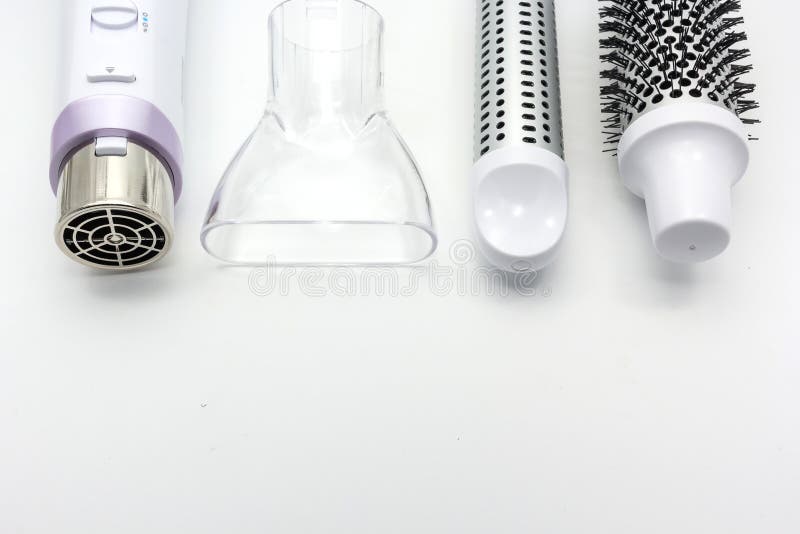 Collection electric hair dryer and hair curler in beauty salon, isolate on white background royalty free stock images Collection electric hair dryer and hair curler in beauty salon, isolate on white background royalty free stock images