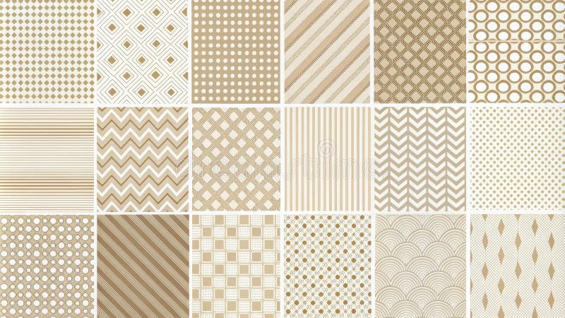 Collection of elegant neutral tone geometric and abstract seamless patterns for design projects. Generative AI stock illustration