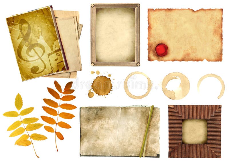 Collection elements for scrapbooking. Objects isolated over white