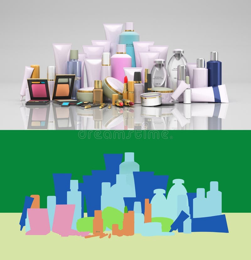 Collection of Empty Label Packaging for Cosmetics Brand Presentation 3d