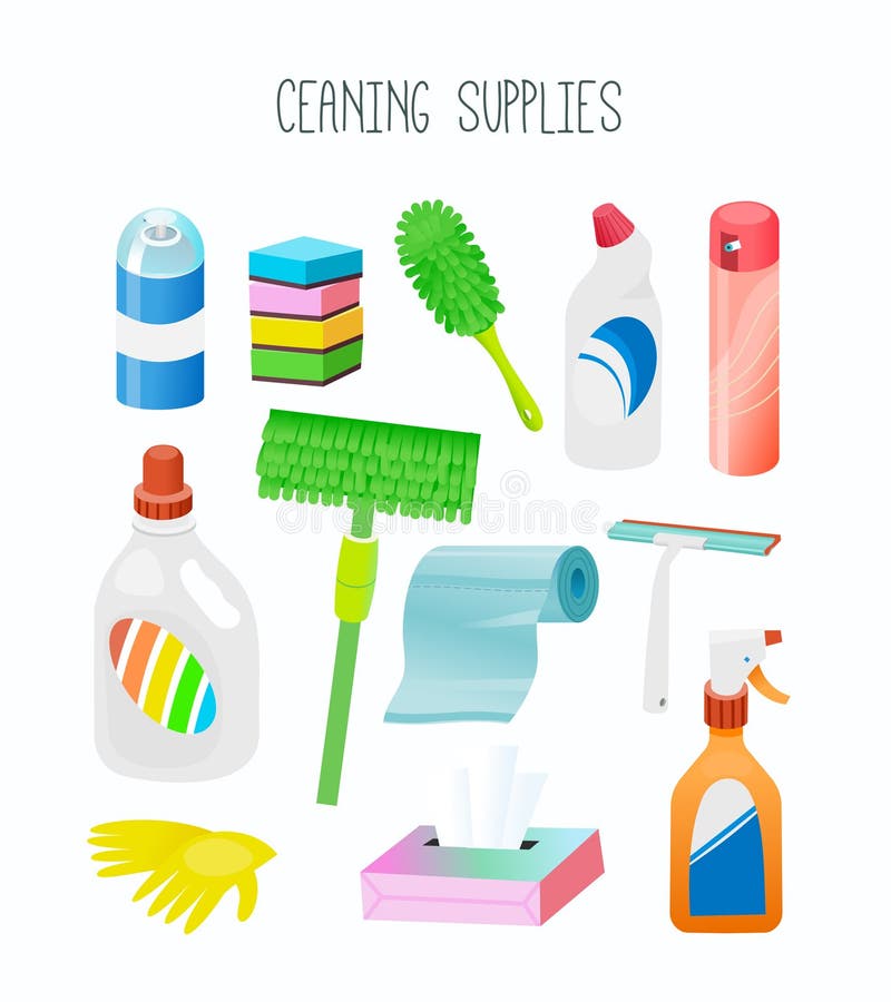 Household supplies and cleaning tools Royalty Free Vector