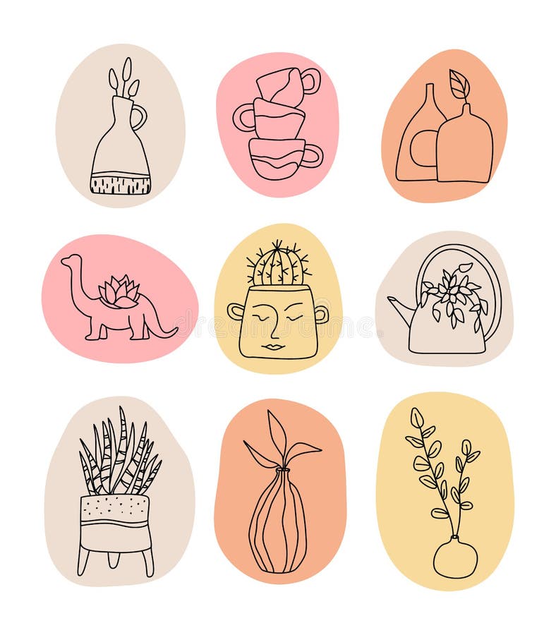 Collection faite main de logos d'argile cuite. Concept créatif de signes de métier dans style de schéma.