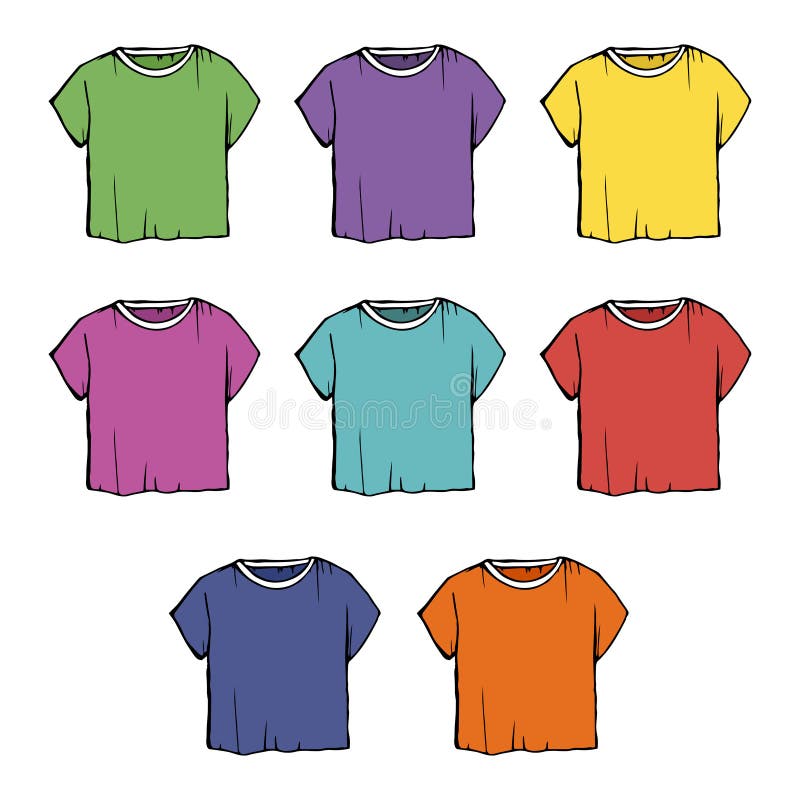 Collection of Fashion Contour Illustration of T-shirts. Color Bright ...