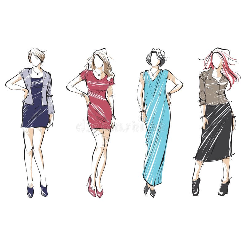 Sketch Fashion Poses Stock Illustrations – 918 Sketch Fashion Poses ...