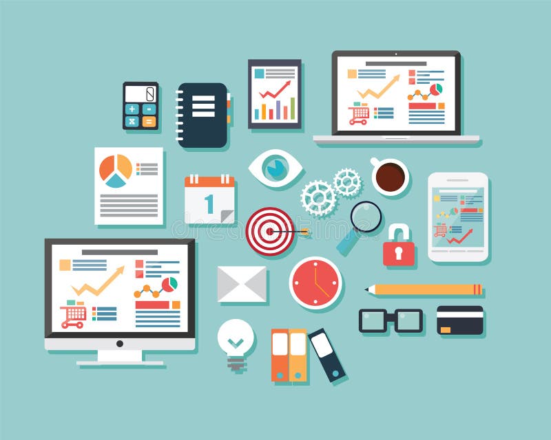 Collection of flat design icons, computer and mobile devices, cl vector illustration Collection of flat design icons, computer and mobile devices, cl vector illustration