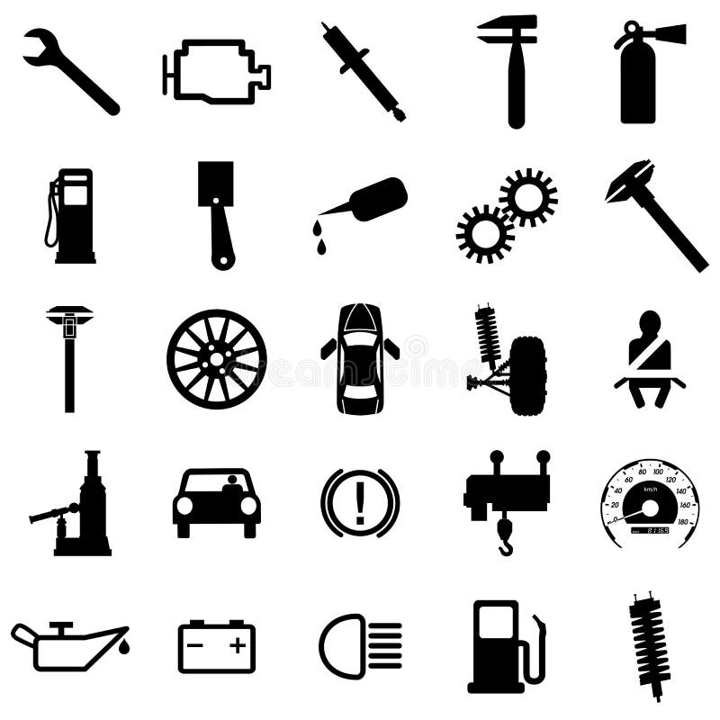 Collection Flat Icons. Car Symbols Stock Vector Illustration of