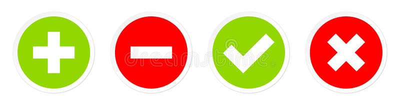 Set Of Four Buttons Plus Minus And Checkmarks Red And Green stock illustration Set Of Four Buttons Plus Minus And Checkmarks Red And Green stock illustration