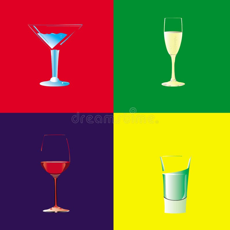 Collection of four glasses for different drinks