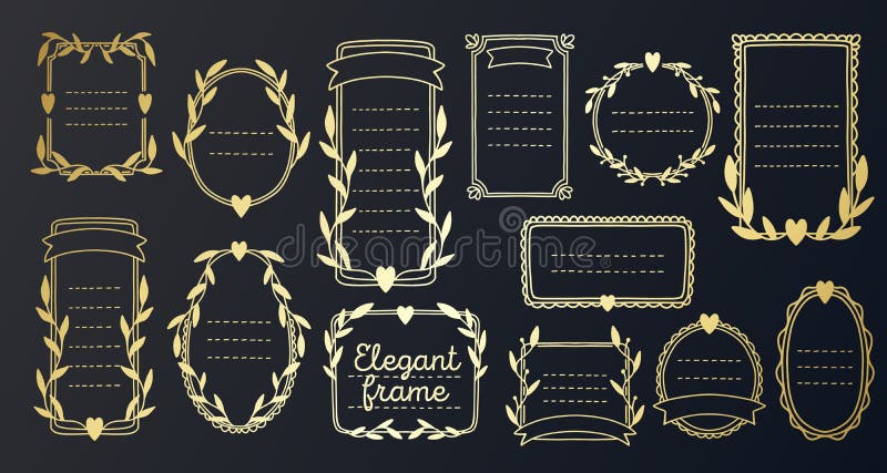 Collection frame gold wedding design invitation. Floral border vintage hand drawn,decorative elegant element vector illustration Collection frame gold wedding design invitation. Floral border vintage hand drawn,decorative elegant element vector illustration