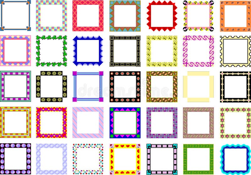 Huge collection of 35 color square shaped frames. Shaped gift illustrations