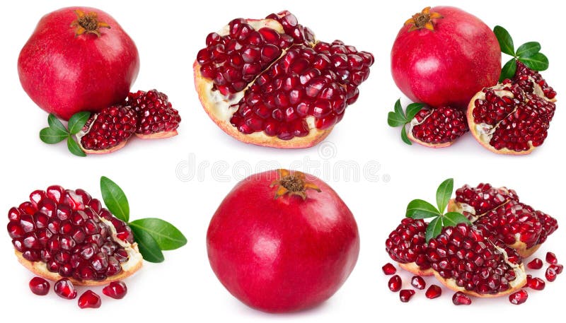 Collection of fresh pomegranate on white background