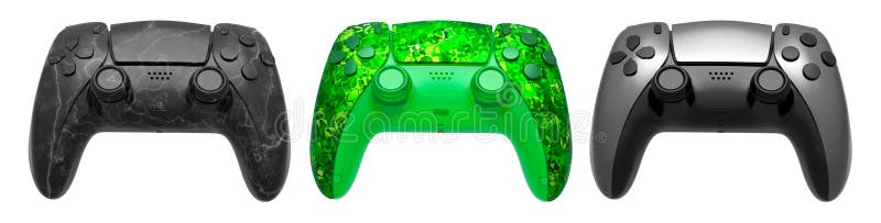 Collection of gaming controllers isolated on white background with clipping path. Collection of gaming controllers with different colors and designs for gaming enthusiasts isolated on white background with clipping path