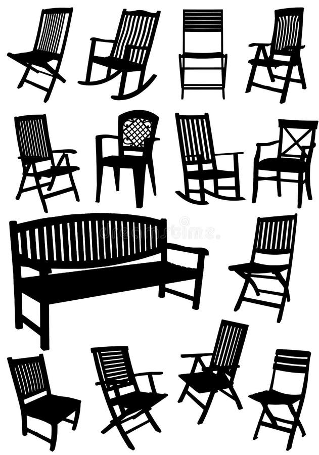 Collection of garden chairs and benches silhouettes royalty free illustration Collection of garden chairs and benches silhouettes royalty free illustration