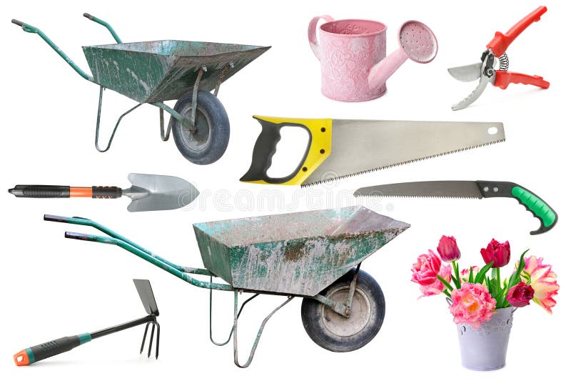 Collection of Garden Tools Isolated on White Stock Photo Image of