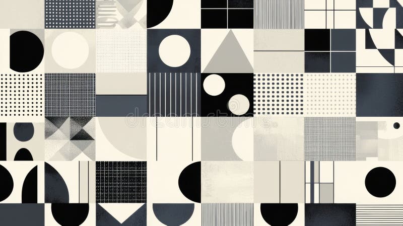 A collection of geometric shapes and patterns in black white gray the image presents captivating abstract composition various immagini stock libere da diritti