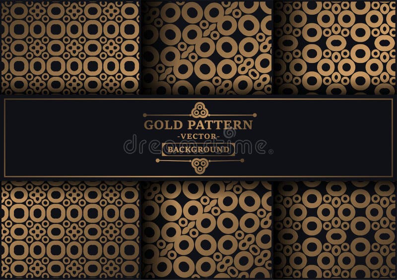 Collection Gold and Black Seamless Pattern Background Stock Vector