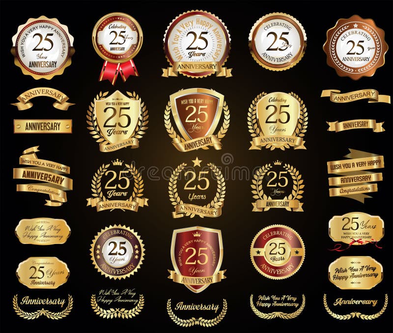 Collection of Golden Anniversary Badge and Labels Vector Illustration