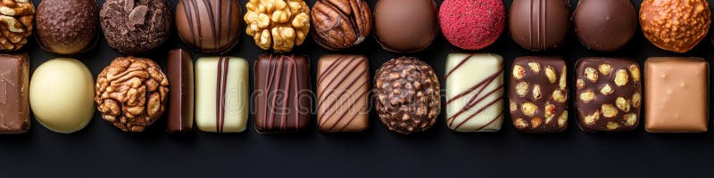 Collection gourmande de bonbons au chocolat. Assortiment de délicieux blancs foncés et du chocolat au lait illustration stock