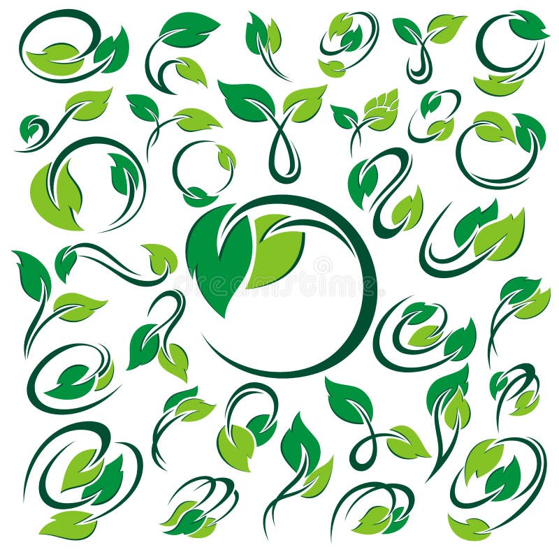 Collection of green leaves royalty free illustration