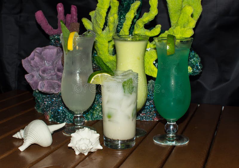 Tropical Beverage with a Coral Reef Background Stock Image Image of