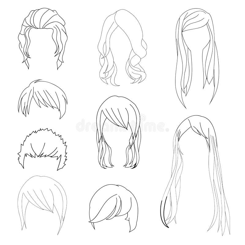 Collection Hairstyle for Man and Woman Hair Drawing Set 1. Vector ...
