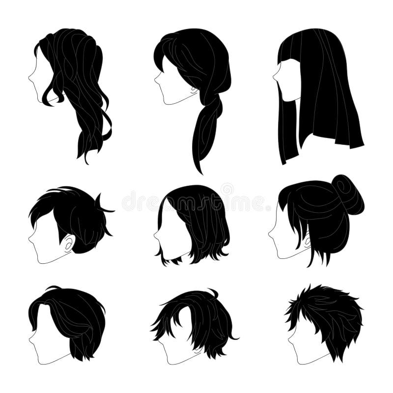 Collection Hairstyle Side View for Man and Woman Hair Drawing Set. Vector  Illustration Stock Vector - Illustration of hairdresser, beautiful: 85597294