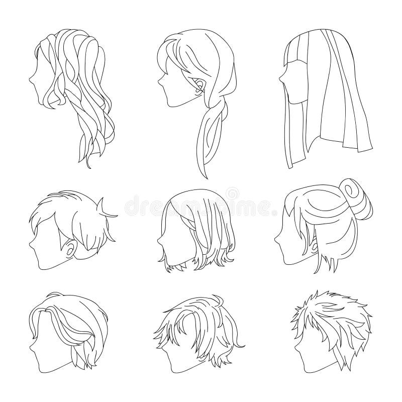 Collection Hairstyle Side View for Man and Woman Hair Line Drawing Set.  Vector Illustration Stock Vector - Illustration of brunette, female:  85597327