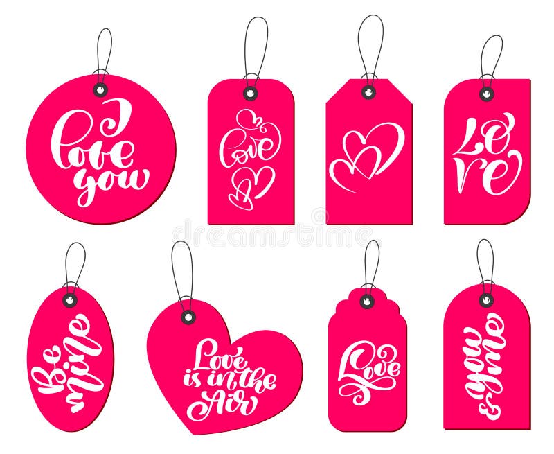 Collection of hand drawn cute gift tags with the inscription I love you. Valentines Day, marriage, wedding, birthday stock illustration Collection of hand drawn cute gift tags with the inscription I love you. Valentines Day, marriage, wedding, birthday stock illustration