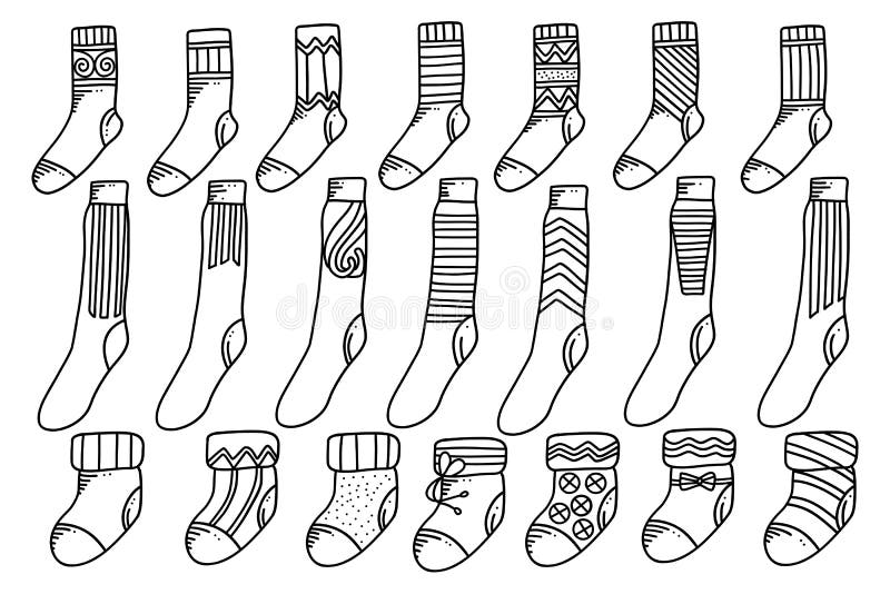 Collection of Hand Drawn Doodle Socks Stock Vector - Illustration of ...