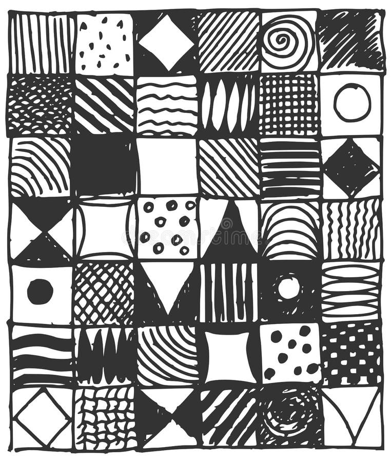 Collection of Hand Drawn Doodle Square Pattern Stock Vector