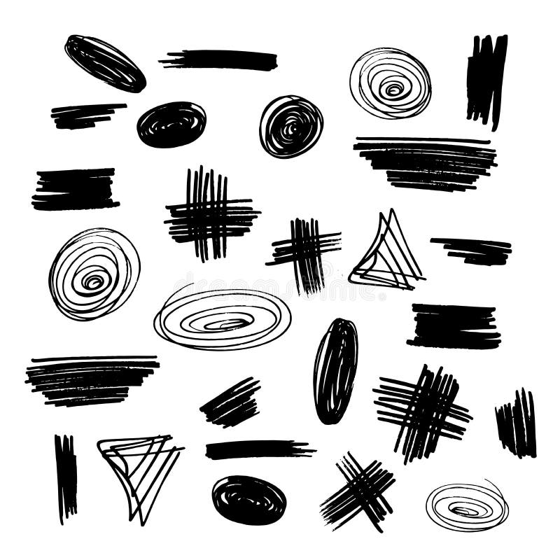 Collection of Hand Drawn Ink Brush Strokes, Lines and Circles. Grunge