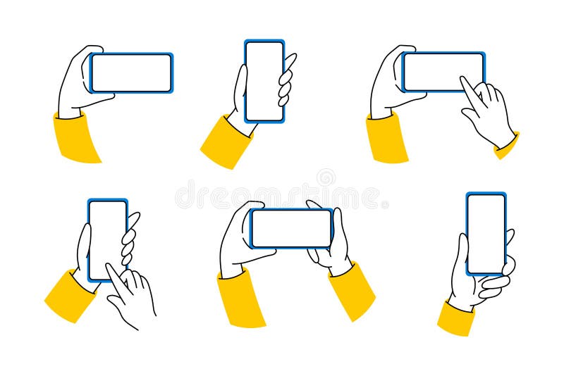 Collection Hand Drawn Mockup Used Mobile Phone Touch Screen Gesture
