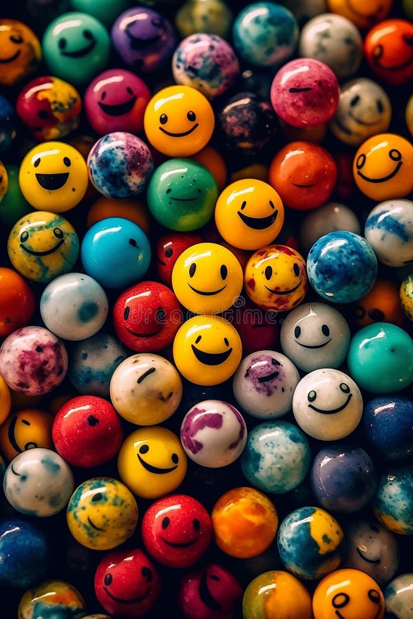 Collection of Happy Smiley Marbles with Vibrant Color and a Joyful