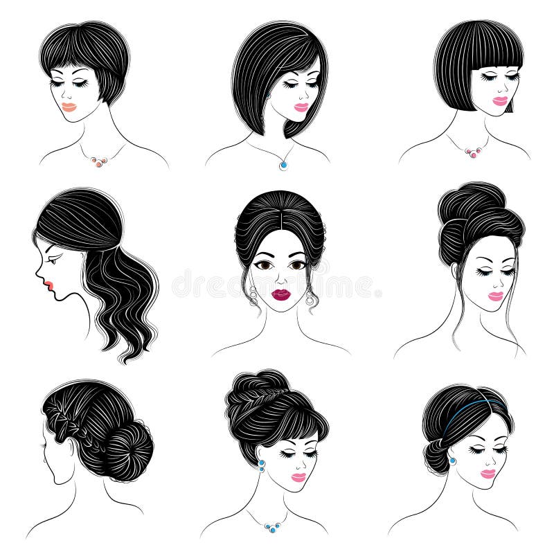 Collection. Silhouette Profile of a Cute Lady S Head. the Girl Shows Her  Hairstyle for Medium and Long Hair. Suitable for Logo, Stock Illustration -  Illustration of face, glamor: 146507637