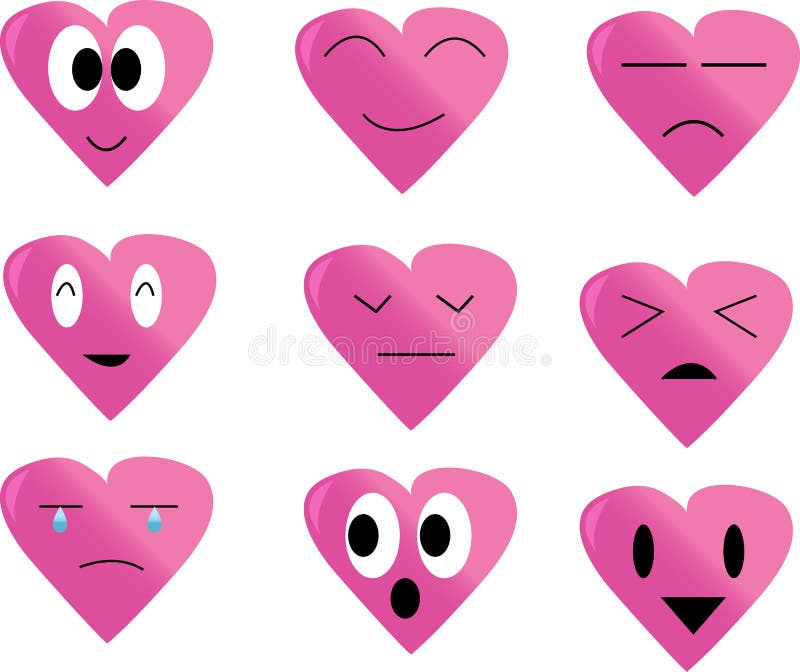 Collection of hearts(happy, calm, upset, shocked) vector illustration