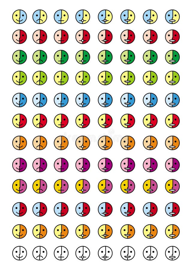 Collection of 8 icons of emoticons in 12 color scales. 96 smiley stock illustration Collection of 8 icons of emoticons in 12 color scales. 96 smiley stock illustration