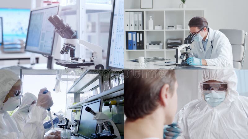 Collection of images featuring medical professionals and scientist in lab and surgery, highlighting teamwork, innovation stock footage