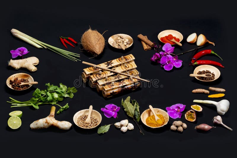 A Collection of Indonesian Ingredients from Asian Cuisine. Stock Photo