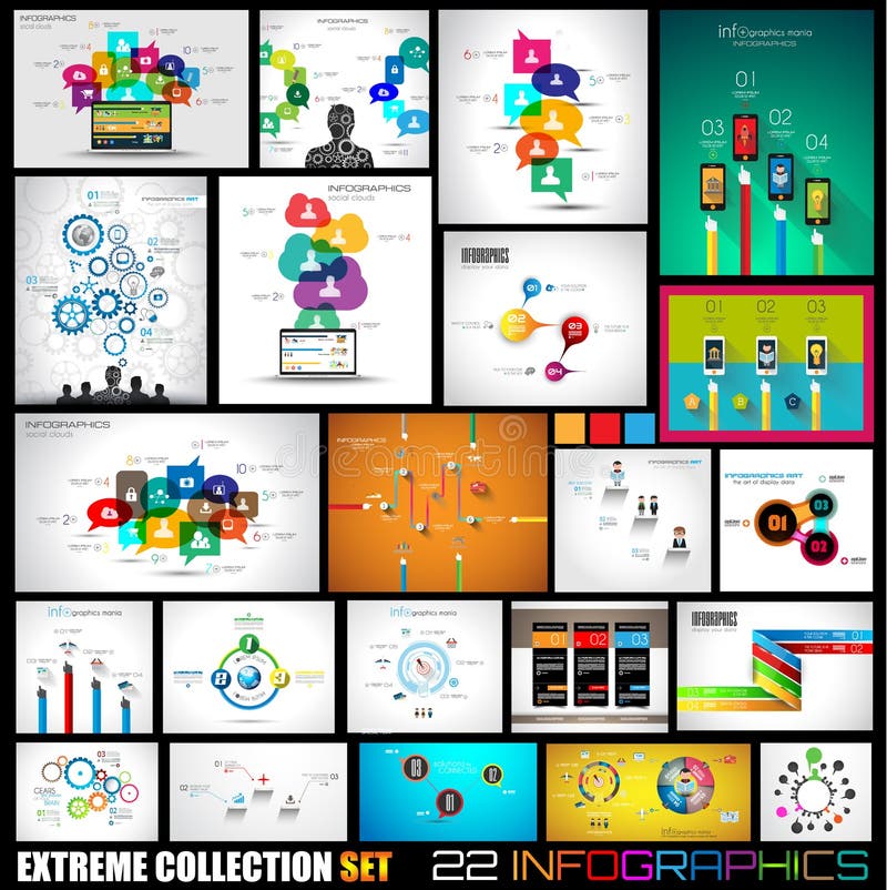 Collection of 22 Infographics for social media and clouds. vector illustration