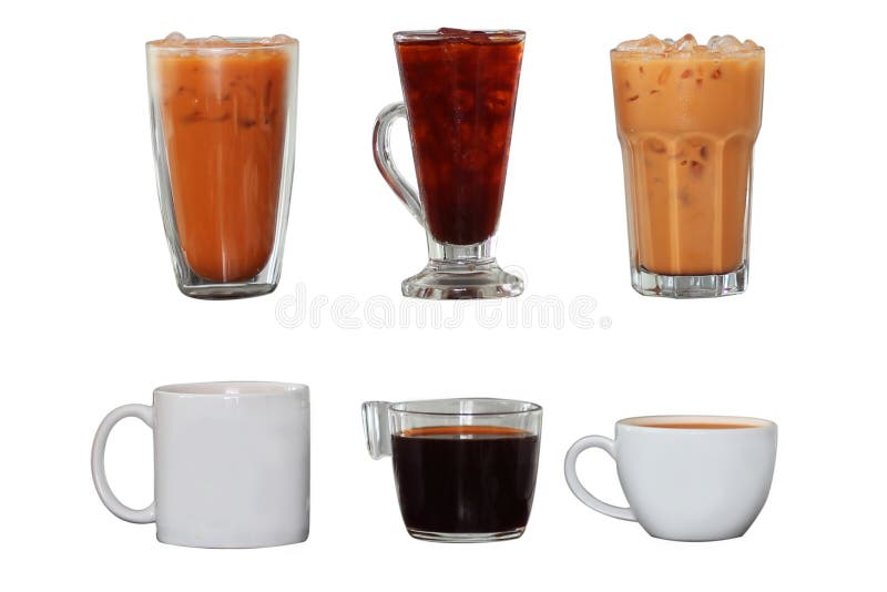 Collection Isolate Hot and Iced thai tea on white stock photos