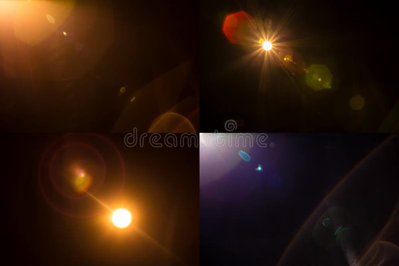 Collection of 4 isolated light lens flare leaks