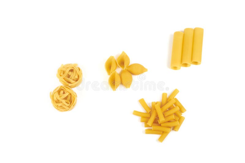 Collection of Italian Pasta Portion Isolated on White Background. Stock