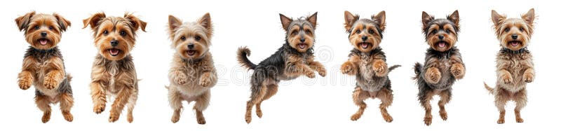 Collection of jumping dogs isolated on transparent background generative ai royaltyfri illustrationer