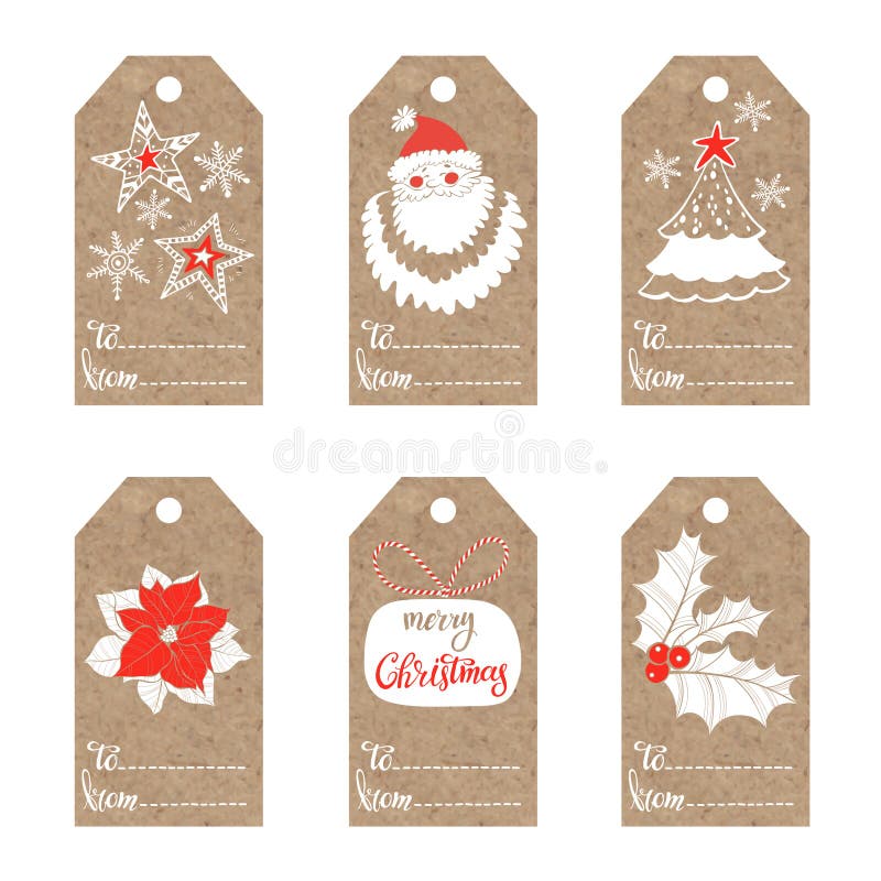 Collection Of Kraft Paper Tags With Christmas Motifs. Stock ...