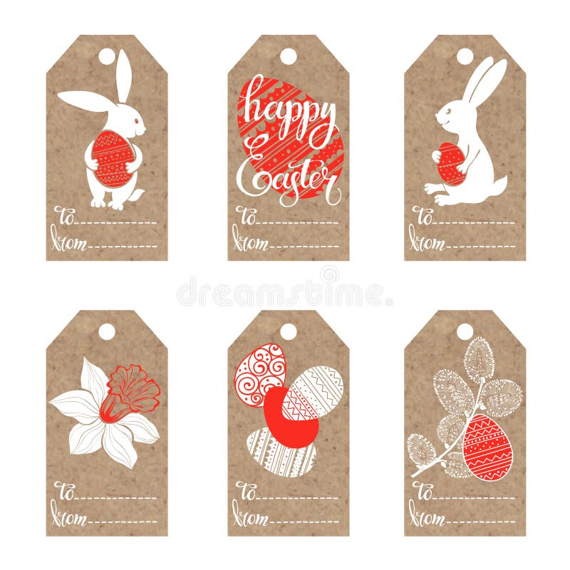 Collection Of Kraft Paper Tags  With Easter Motifs  Stock 