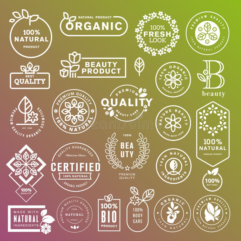 Collection of labels and stickers for natural cosmetics and beauty products stock illustration Collection of labels and stickers for natural cosmetics and beauty products stock illustration